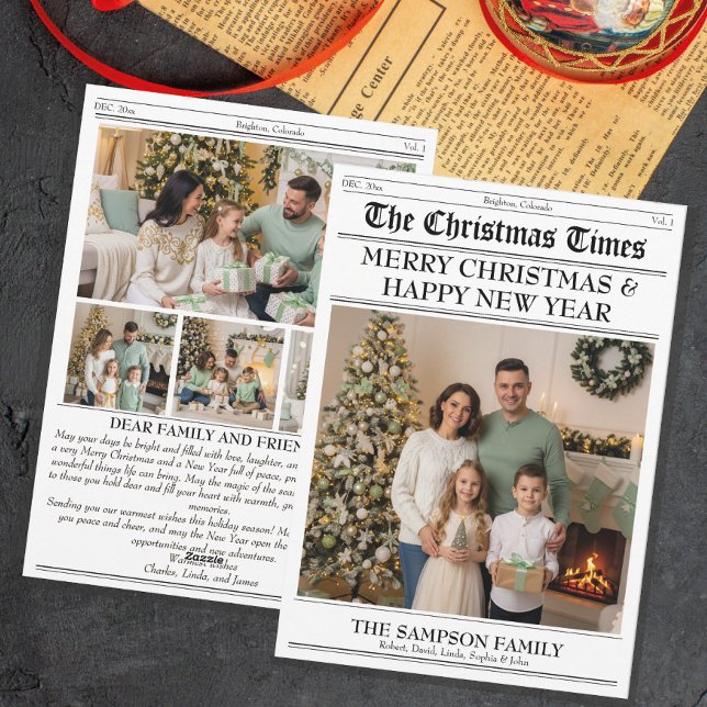 Christmas Times Family Photo Newspaper Newsletter Holiday Card (Creator Uploaded)