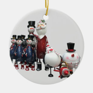Christmas Tin Choir, with Santa, Snowman, Penguin Ceramic Ornament