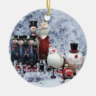 Christmas Tin Choir, with Santa, Snowman, Penguin Ceramic Ornament