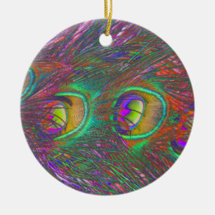Christmas Tinsel Peacock Feathers Ceramic Ornament