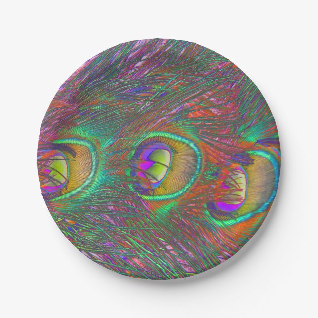 Christmas Tinsel Peacock Feathers Paper Plate (Front)