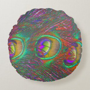 Christmas Tinsel Peacock Feathers Round Cushion