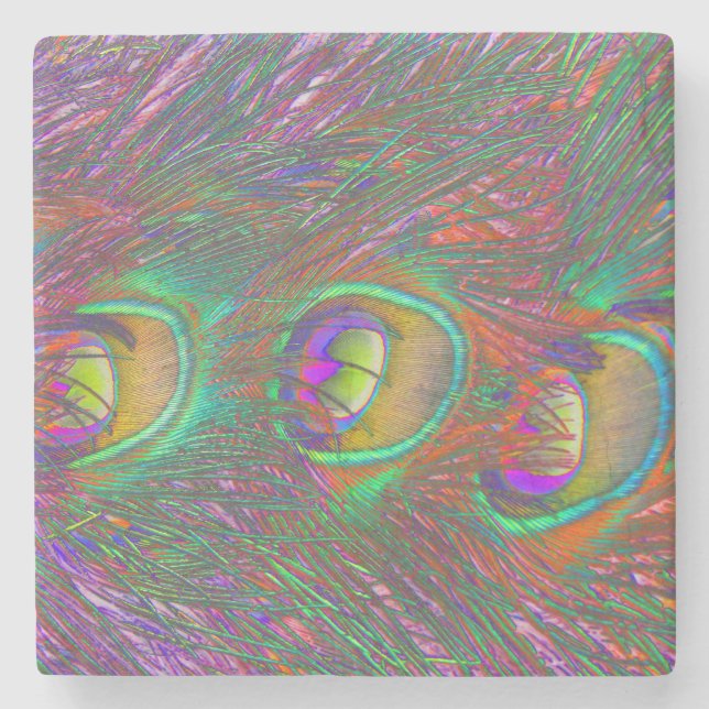 Christmas Tinsel Peacock Feathers Stone Coaster (Front)