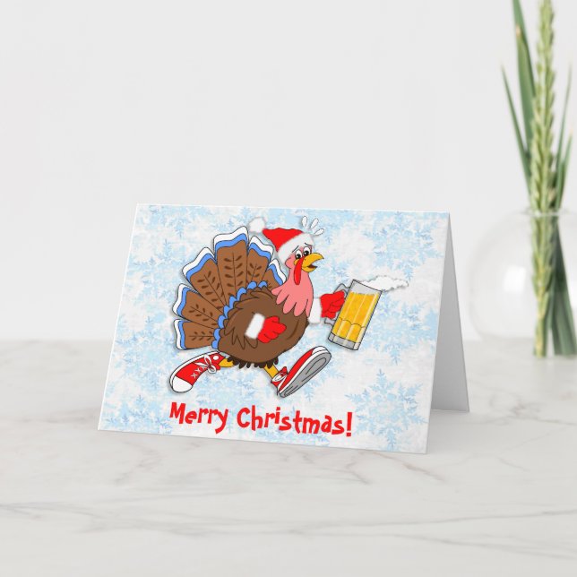 Christmas Tipsy Turkey (Beer) Holiday Card (Front)