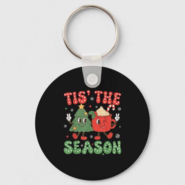 Christmas Tis The Season Christmas Tree Coffee Lat Key Ring (Front)