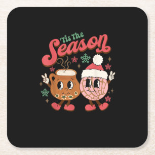 Christmas Tis The Season Mexican Concha Pan Dulce Square Paper Coaster