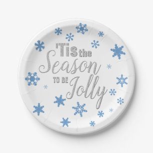 Christmas Tis the Season Snowflake Blue Silver Paper Plate
