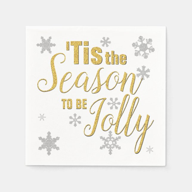 Christmas Tis the Season Snowflake Gold Silver Napkin (Front)