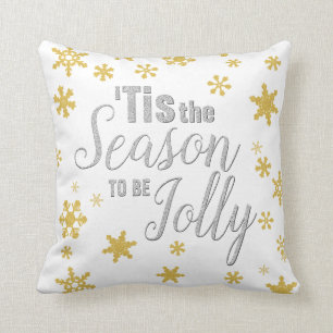 Christmas Tis the Season Snowflake Silver Gold Cushion
