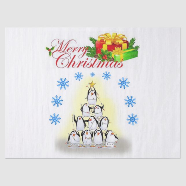 Christmas Tissue Paper, Merry Christmas, Penguin Paper (Front)