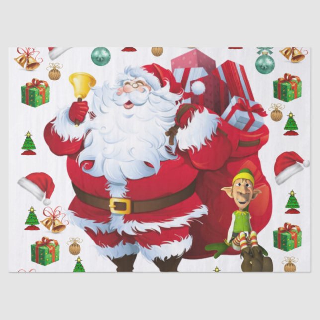 Christmas Tissue Paper, Santa, Elf Tissue Paper (Front)