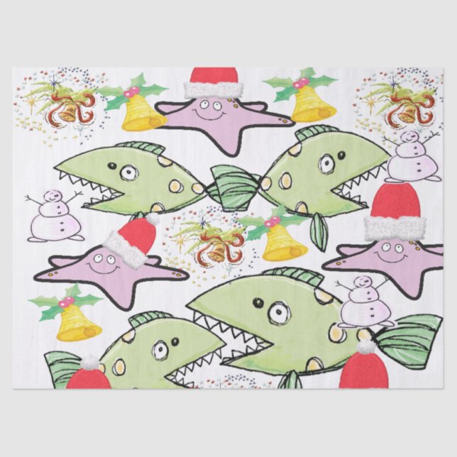 Christmas Tissue Paper Shark Fish Snowman (Front)