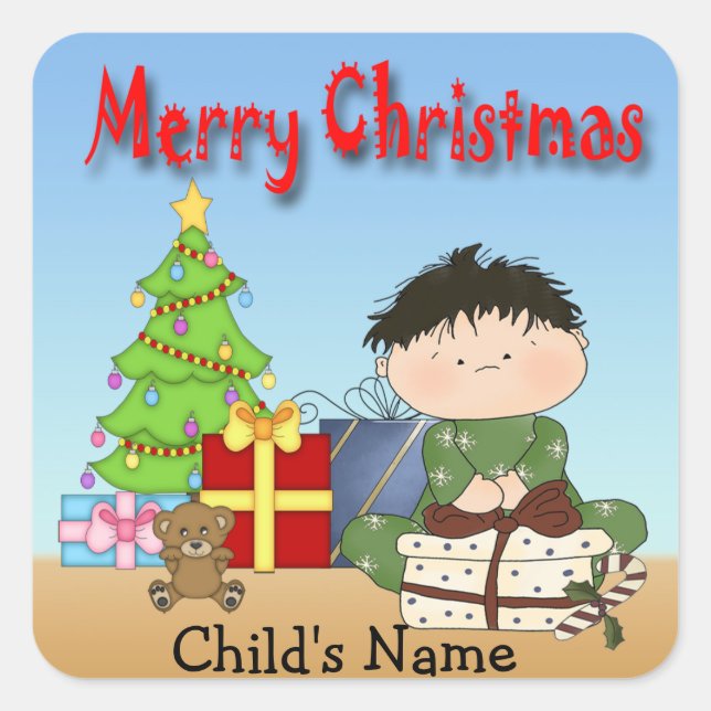Christmas Toddler Boy Square Stickers (Front)
