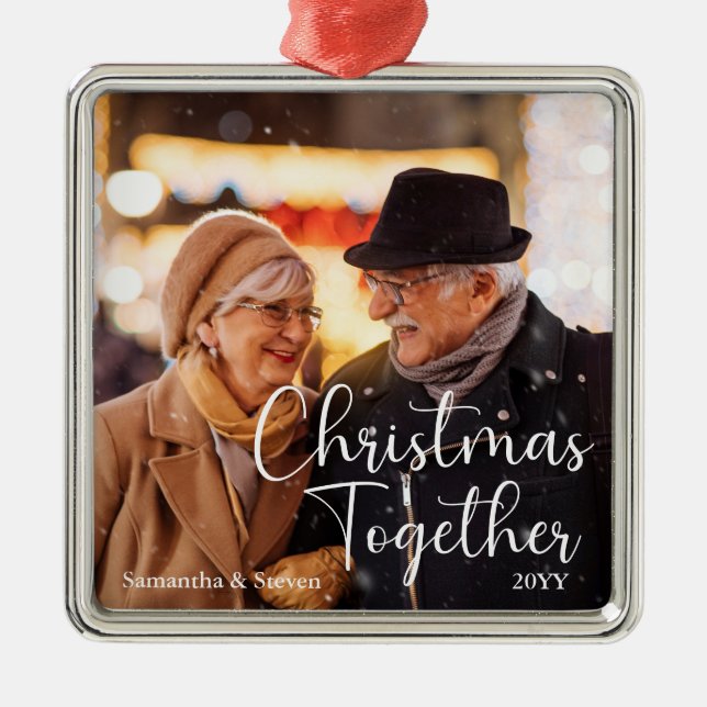 Christmas Together with Names and Year Metal Ornament (Front)