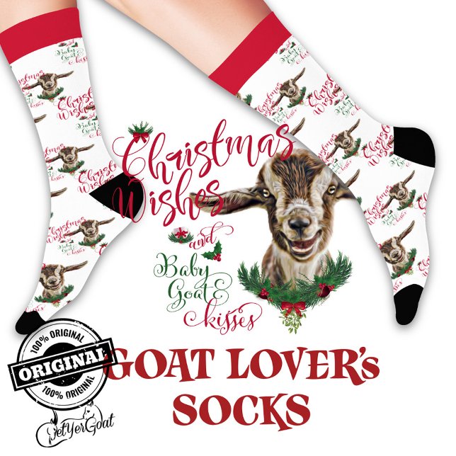 Christmas Toggenburg Baby Goat Wishes Socks (Creator Uploaded)