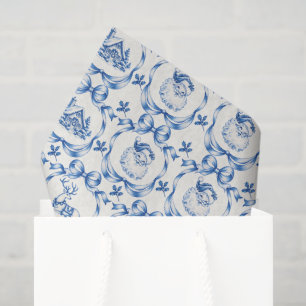 Christmas toile featuring Santa reindeer in blue Tissue Paper