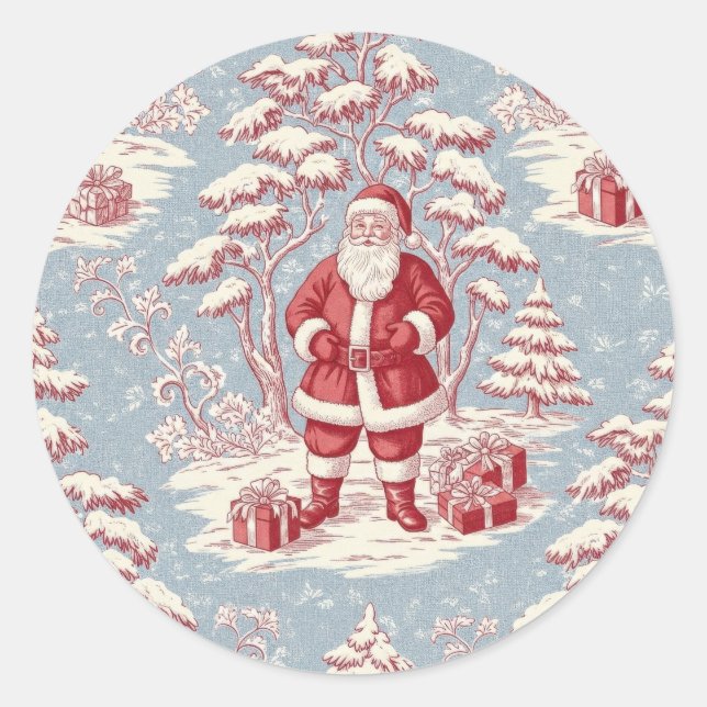 Christmas toile Santa  Classic Round Sticker (Front)