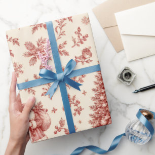 Christmas Toile Wallpaper, Traditional Red & Cream Wrapping Paper