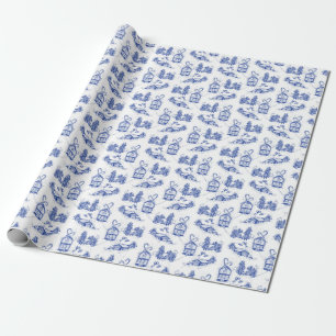 Christmas toile wrapping paper blue
