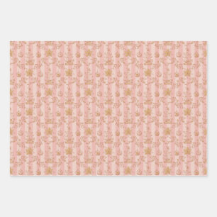 Christmas toile Wrapping Paper Flat Sheet Set of 3