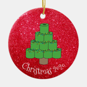 Christmas Toilet Paper Tree Covid  2020 Glitter Ceramic Ornament