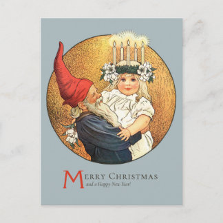 Christmas Tomte and sweet little Lucia girl CC1181 Postcard