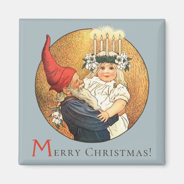 Christmas tomte and sweet little Lucia girl Magnet (Front)