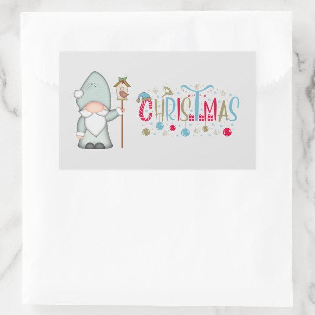 Christmas Tomte Gnome Rectangular Sticker (Bag)