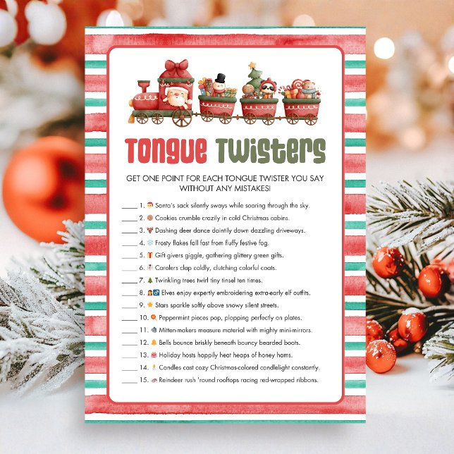 Christmas Tongue Twister Game Holiday Card (Christmas Game Card)
