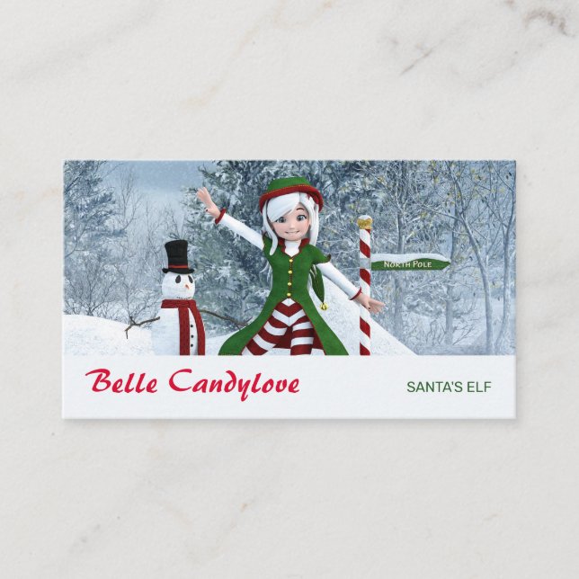 Christmas Toon Girl in a Winter Forest Business Card (Front)