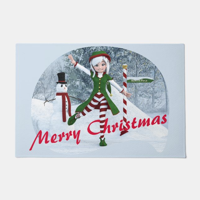 Christmas Toon Girl in a Winter Forest Doormat (Front)