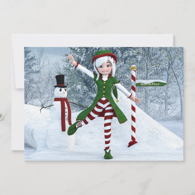 Christmas Toon Girl in a Winter Forest Holiday Card (Front)