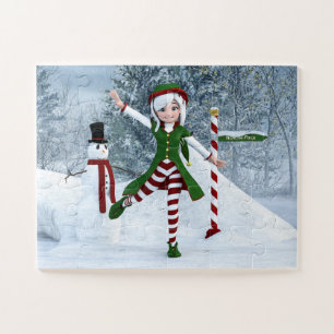 Christmas Toon Girl in a Winter Forest Jigsaw Puzzle
