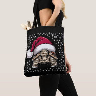 Christmas Tortoise Santa Hat Snowflakes Turtle Tote Bag