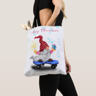 Christmas Tote Bag Skater Gnome with Gifts