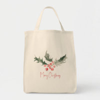 Christmas Tote Bags Botanical Red Berries