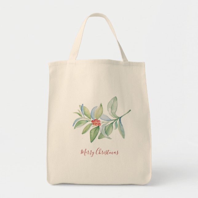 Christmas Tote Bags Botanical Red Berries (Front)