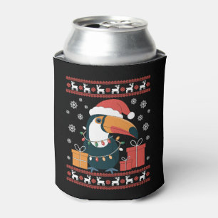 Christmas Toucan Santa Hat Xmas Ugly Sweater Can Cooler