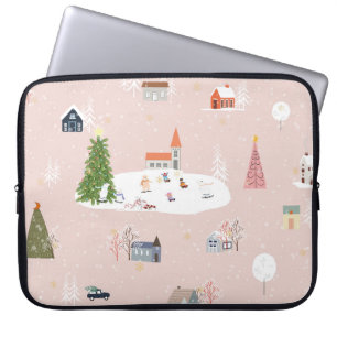 Christmas Town: Cute Vintage Landscape Laptop Sleeve