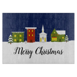 Christmas Town Glass Cutting Board