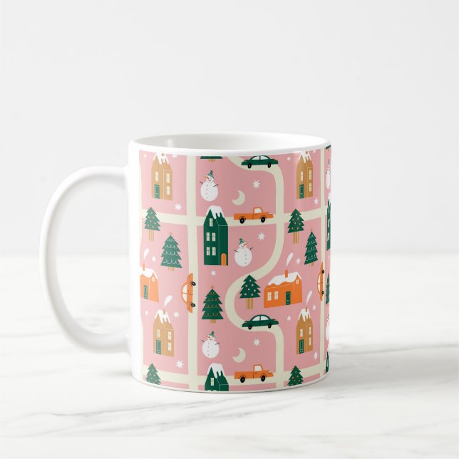 Christmas Town Holiday Map Pattern Coffee Mug (Left)