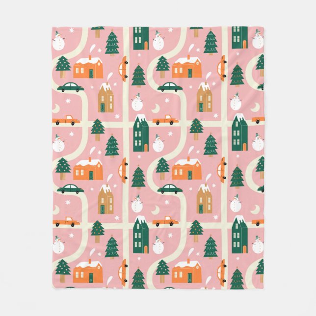 Christmas Town Holiday Map Pattern Fleece Blanket (Front)