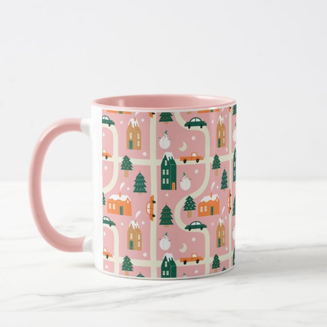 Christmas Town Holiday Map Pattern Mug (Left)