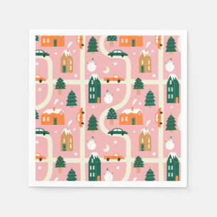 Christmas Town Holiday Map Pattern Napkin