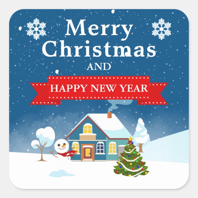 Christmas Town Village at Night Square Sticker (Front)