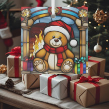 Christmas Toy Bear Faux Stained Glass