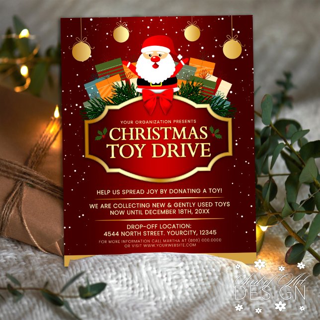 Christmas Toy Drive Charity Donation Red Santa Flyer (Creator Uploaded)