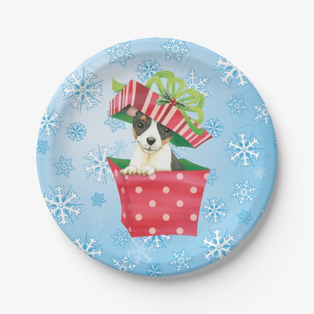 Christmas Toy Fox Terrier Paper Plate (Front)