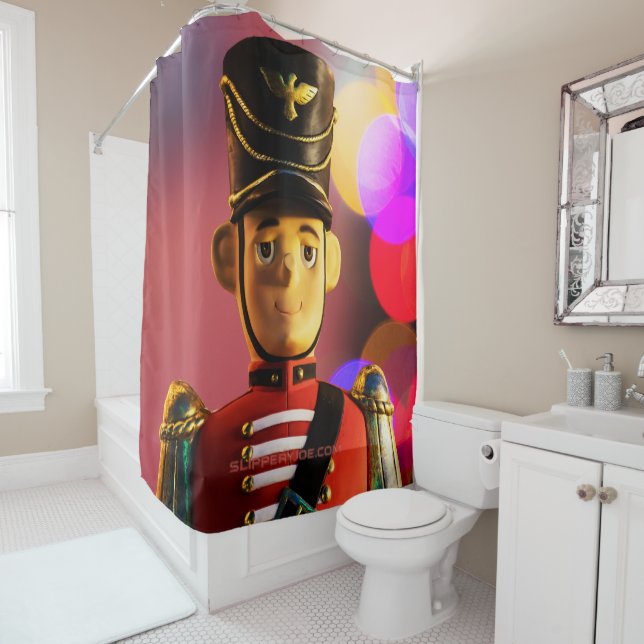 Christmas toy soldier figurine SlipperyJoe gay pri Shower Curtain (In Situ)