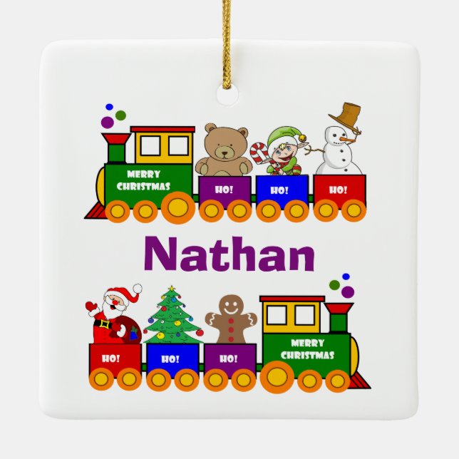 Christmas Toy Train Ceramic Ornament (Back)
